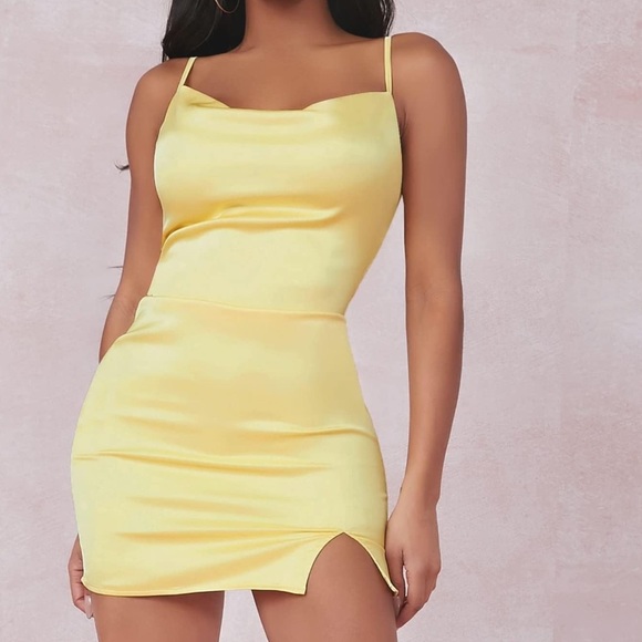 SHEIN Dresses & Skirts - SHEIN Split Detail Satin Cami Cowl Neck Bodycon Mini Dress